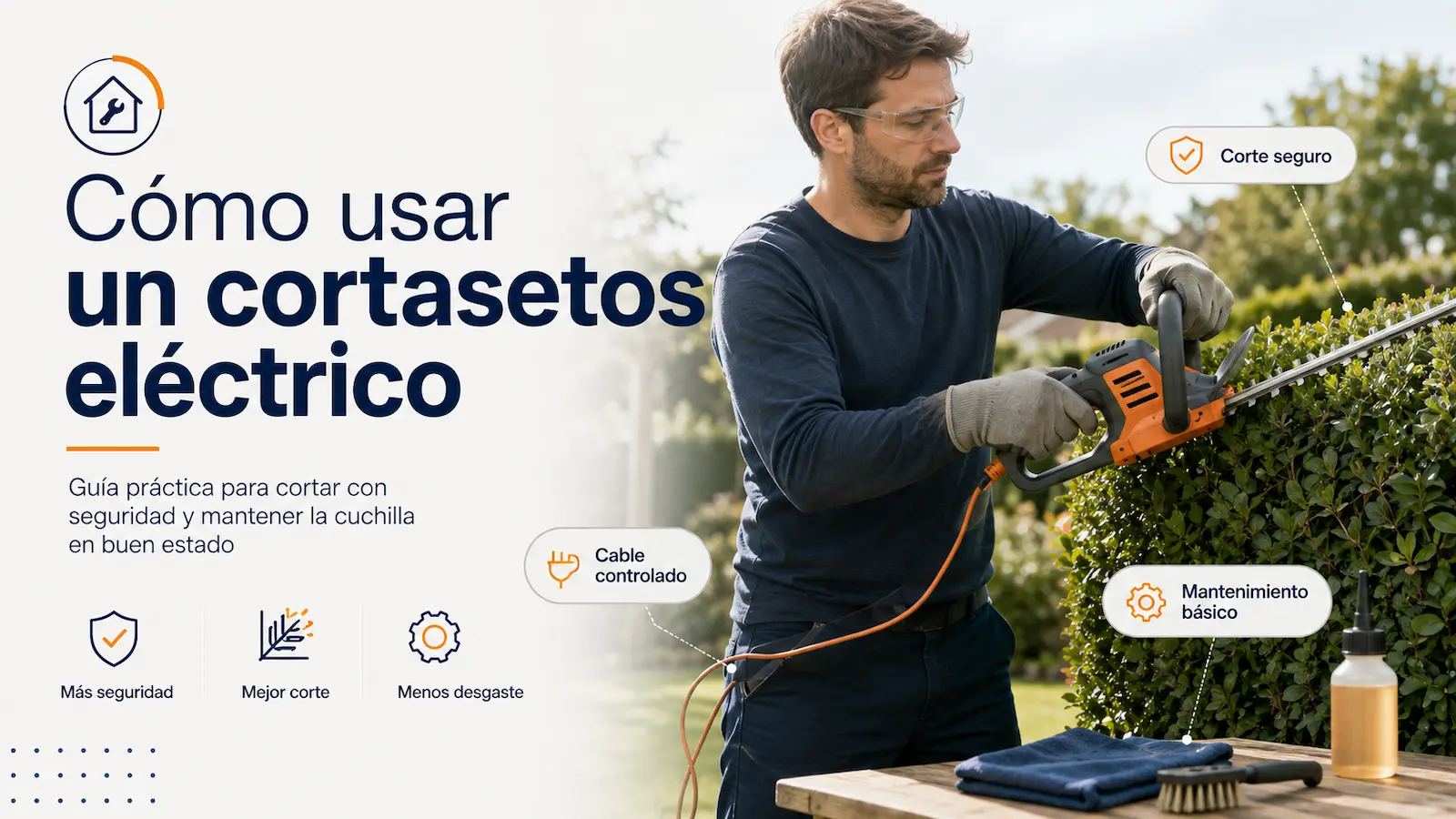 Cómo usar un cortasetos eléctrico con seguridad y mantenerlo bien