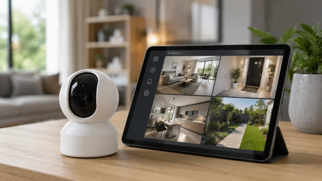 Sistema de monitorización del hogar con cámara y pantalla de control